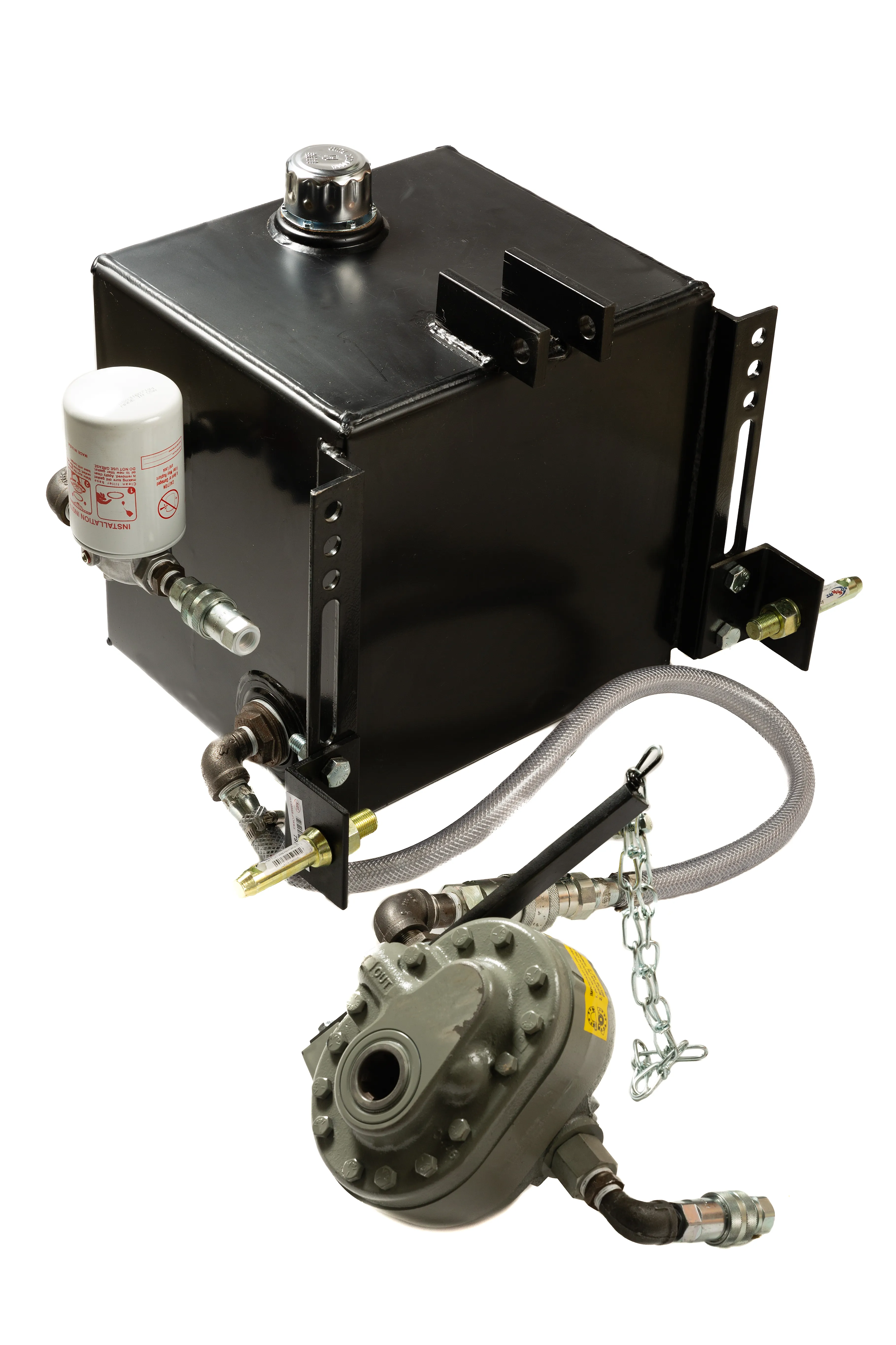 HyPo-Max PTO hydraulic power pack with reservoir, pump, hose, and oil filter